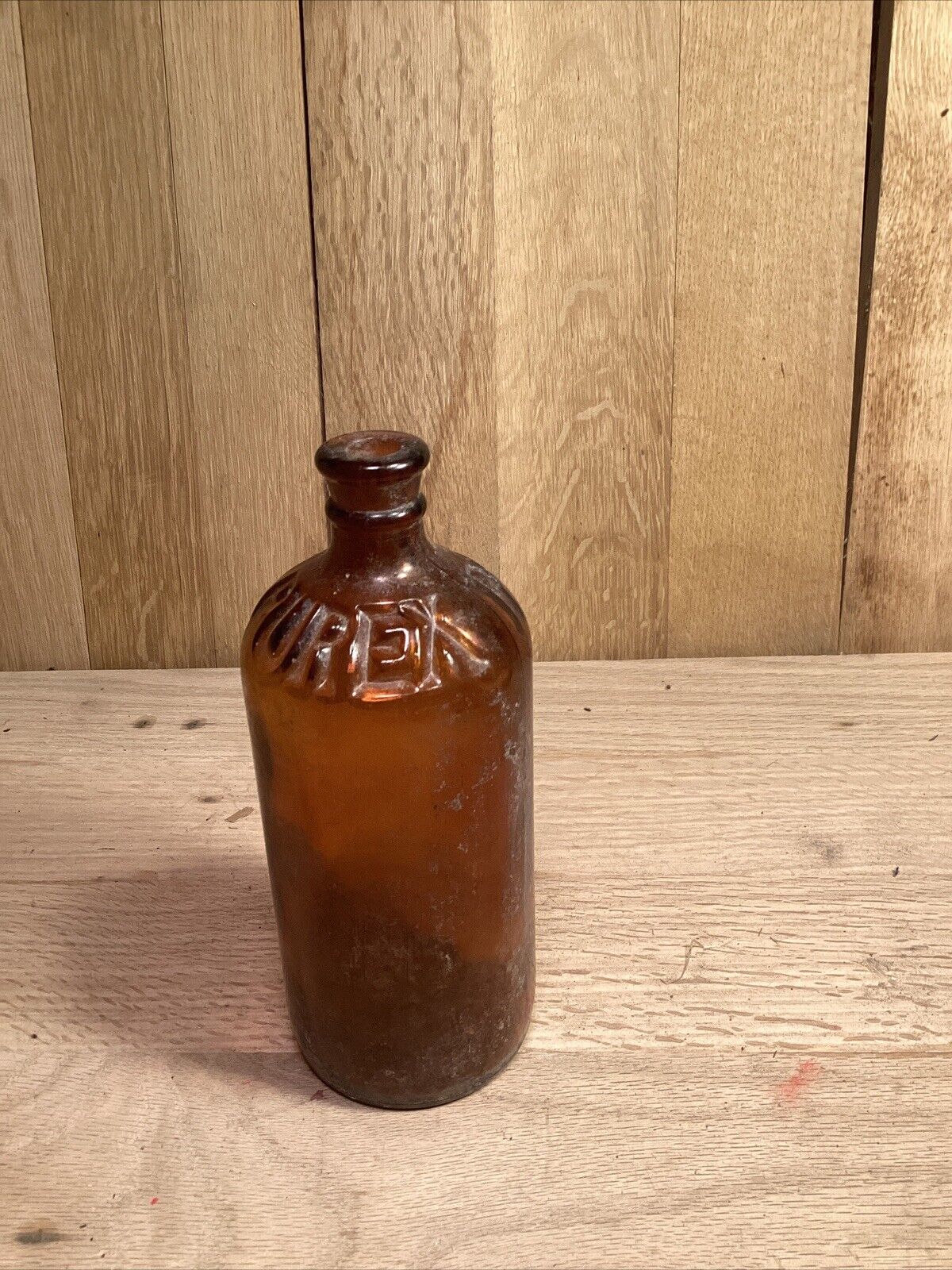Vintage Purex Bottle Early Base Embossed Cork Top Amber Bottle