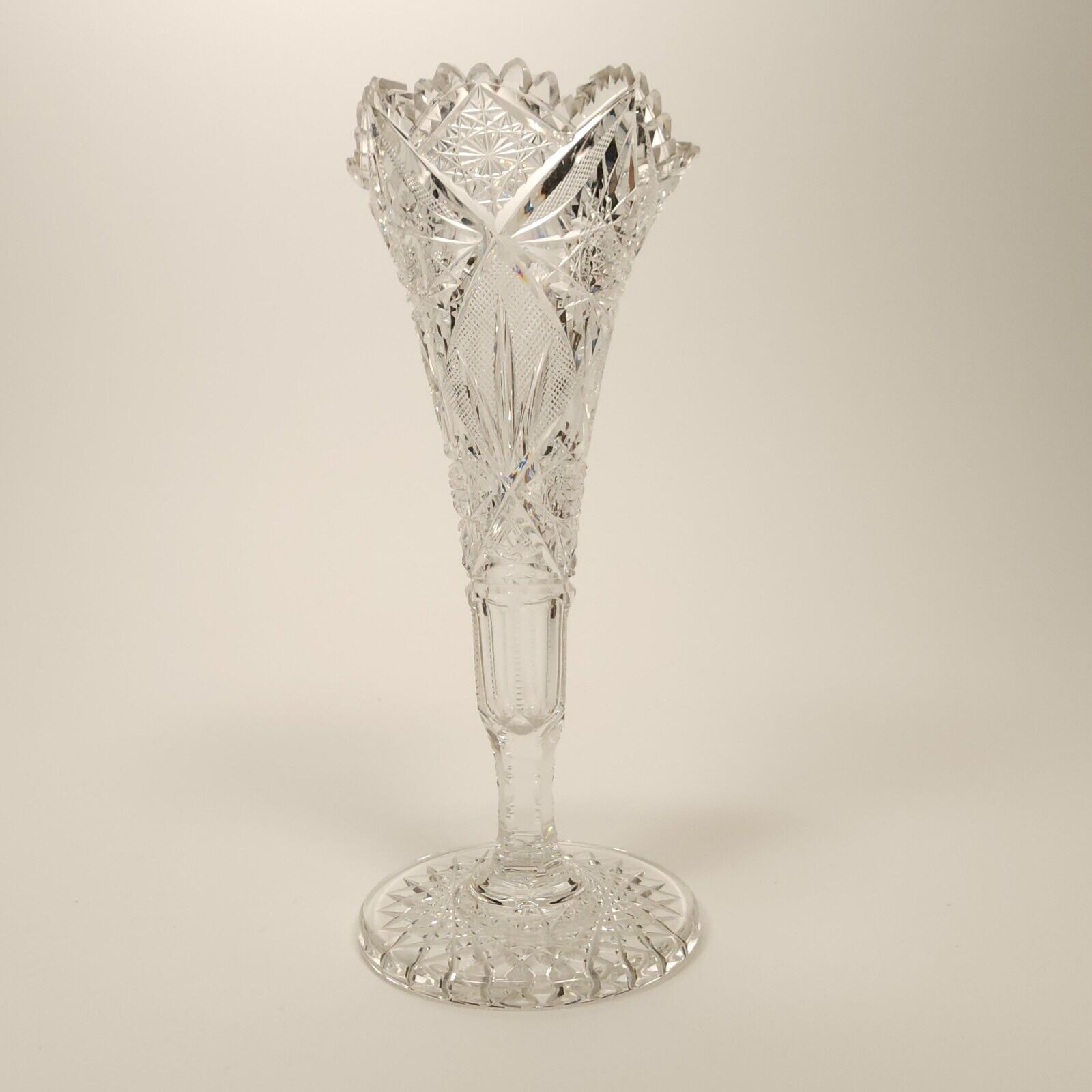 Antique ABP American Brilliant Period Cut Glass 10 Trumpet Vase Faceted Stunning