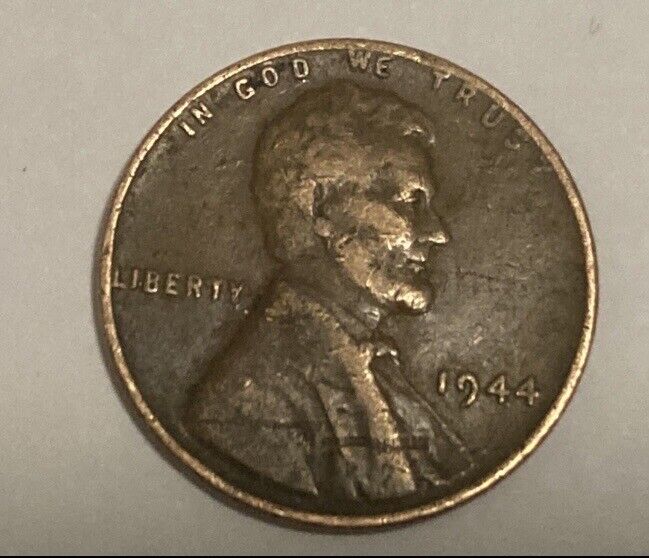 EXTREMELY RARE 1944 LINCOLN WHEAT PENNY NO MINT MARK, OFF CENTER, LETTERS ON RIM