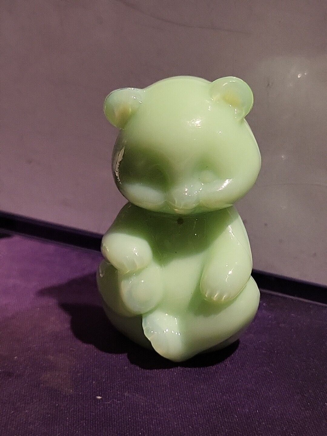 Fenton Mould Sitting Panda Bear Glossy Jadeite Jade Glass Mosser Made 