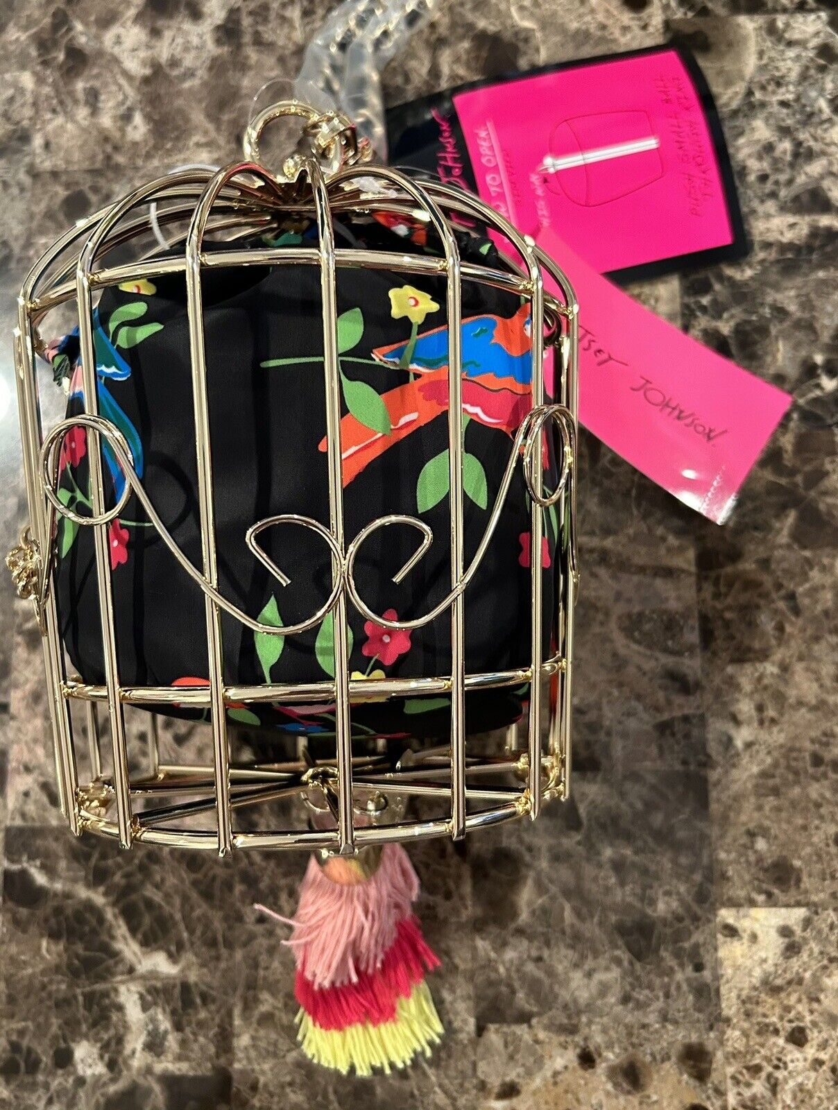 NEW Betsey Johnson KITSCH Bird is the Word Cage Dancer Wristlet Bag