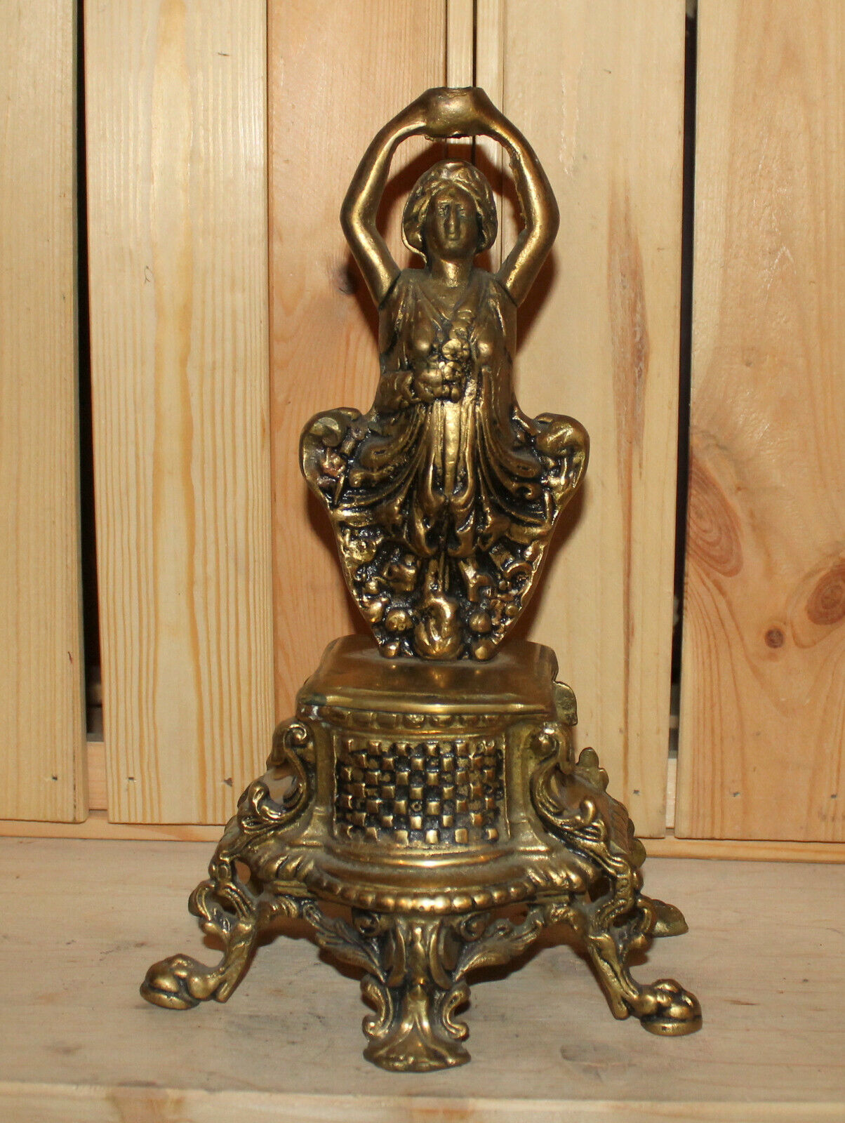Antique Art Nouveau hand made ornate brass woman statuette