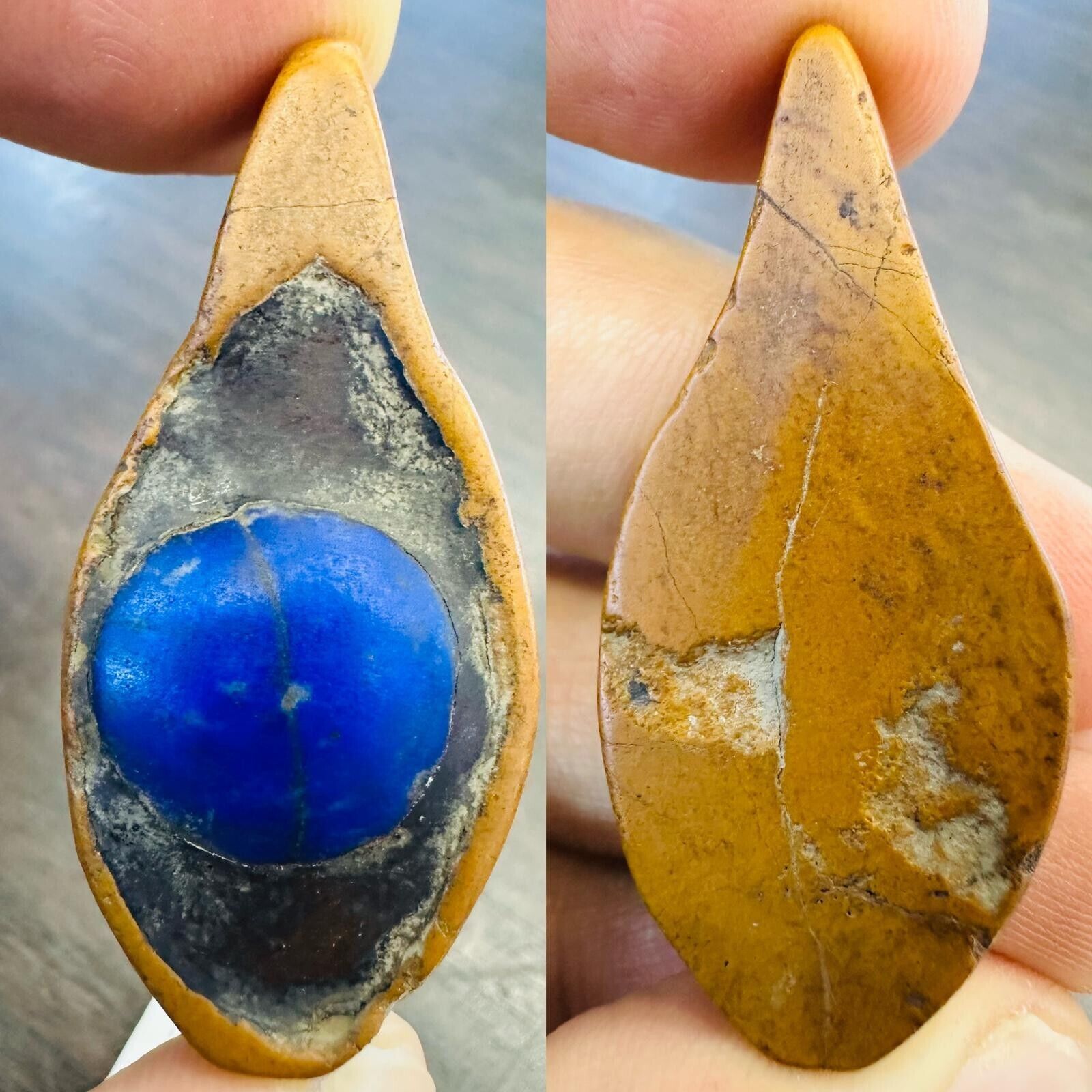 Ancient very old near Eastern Egyptian eye lapis stone inlaid stone piece