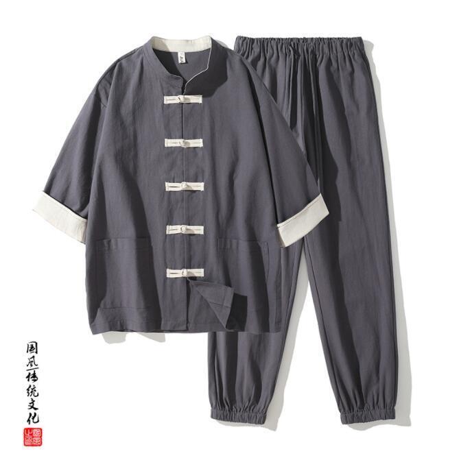 New 2PCS Men's Cotton Linen Arts Clothing Costume Wing Chun Kung Fu Uniform Gift