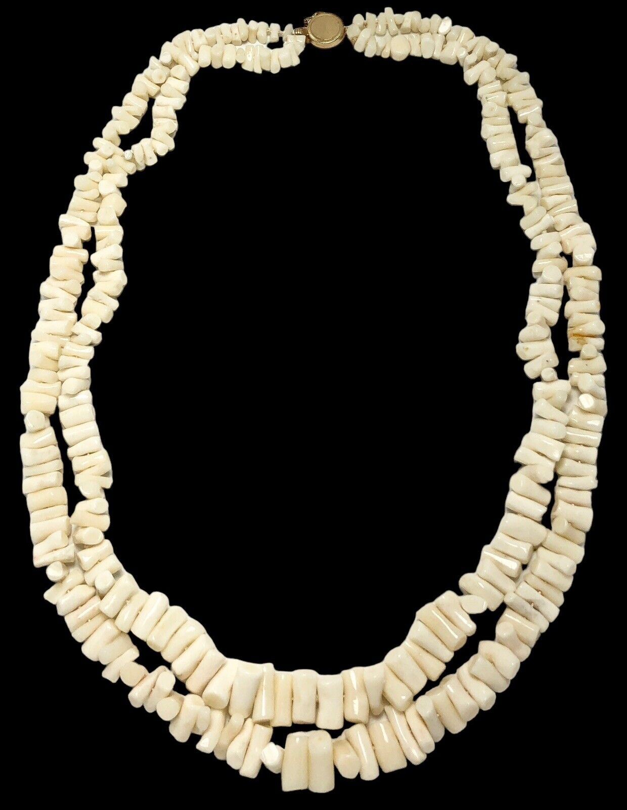 14k Gold Clasp Vintage Double Strand Graduated Cream White Coral Necklace 21”