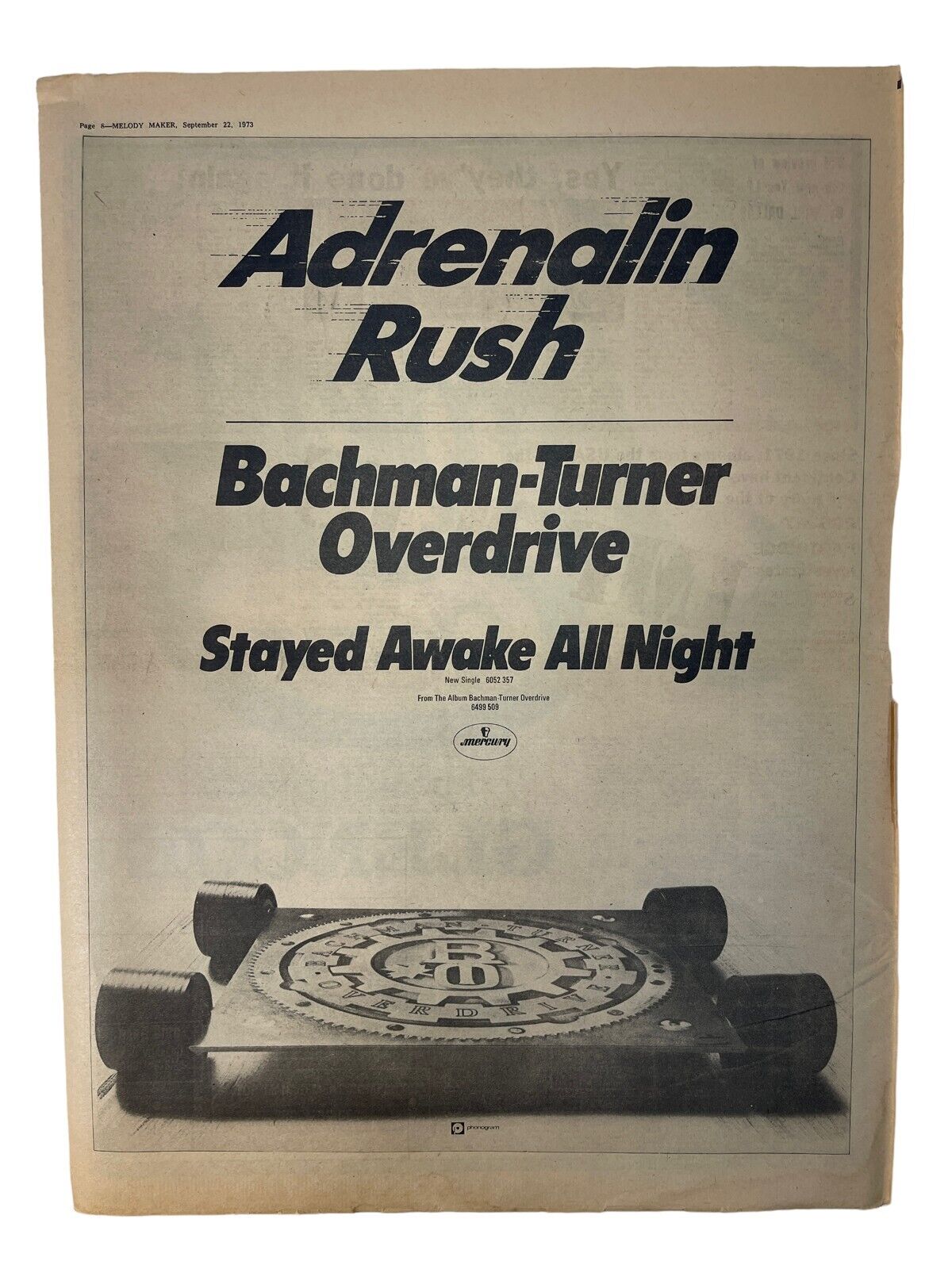 Bachman Turner Overdrive Album Release 1973 UK Newspaper Ad Melody Maker