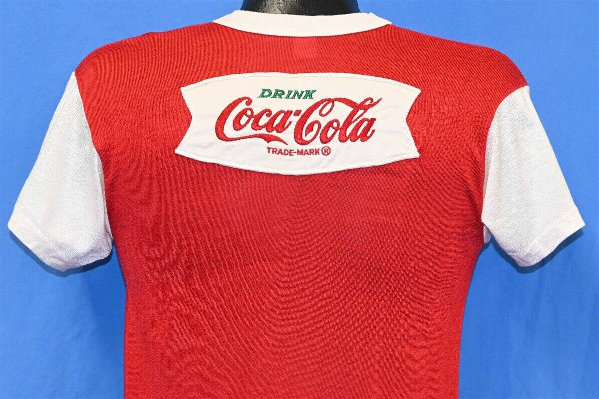 vtg 50s COCA COLA COKE NYLON JERSEY RED WHITE RUSSELL SOUTHERN t-shirt SMALL S