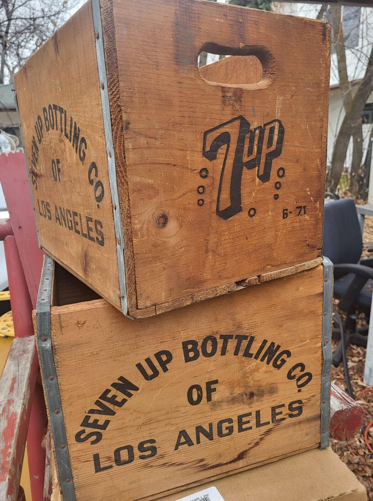 Seven Up Bottling Co Of Los Angeles 1971 or 72 Wooden Box Crate 7-up