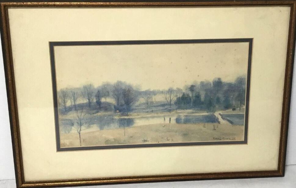 Antique 1898 Watercolor Impressionist Landscape Painting By Elsie S Moore Framed