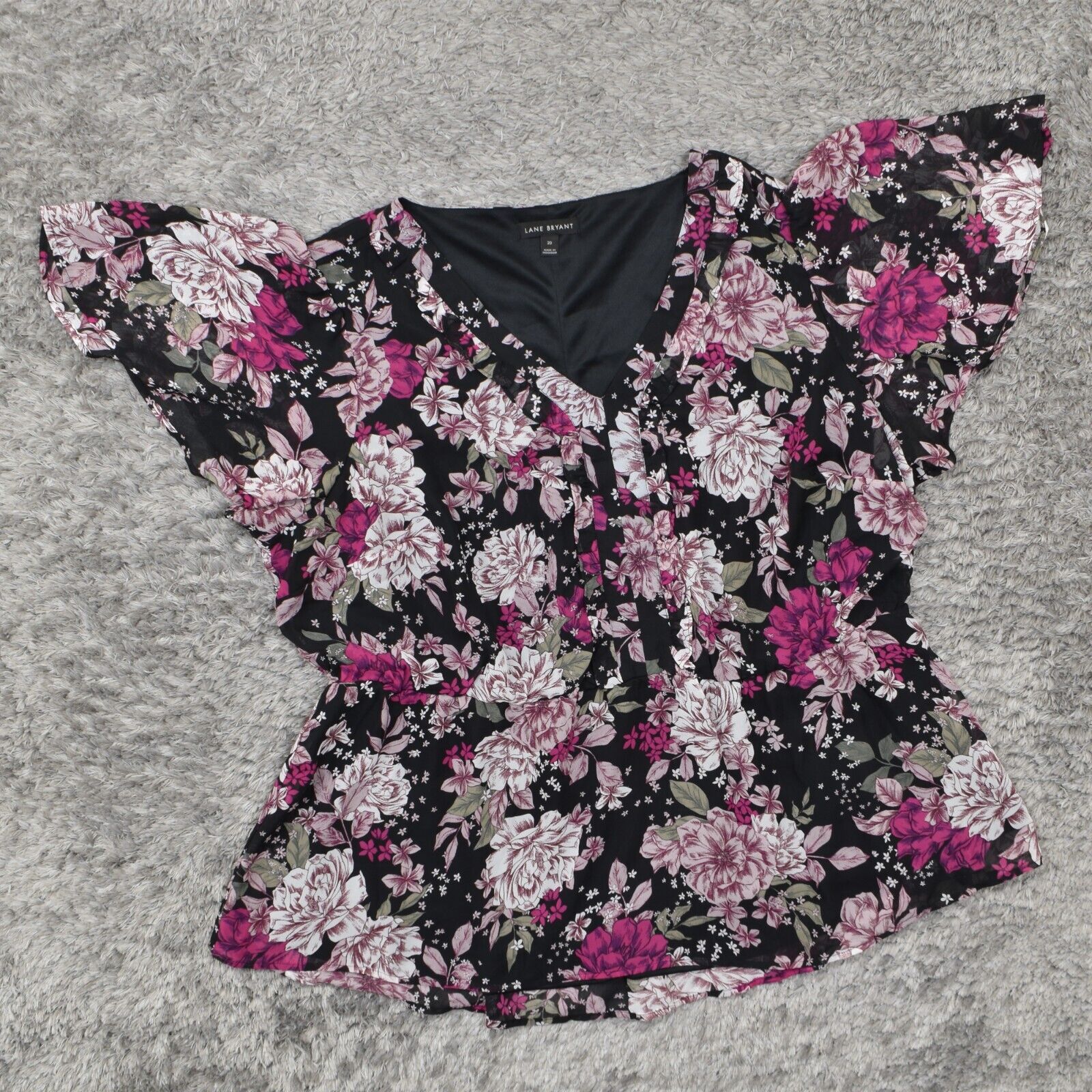 Lane Bryant Women\'s Plus Size 20 Blouse Top Short Sleeve Multicolor Floral Polye