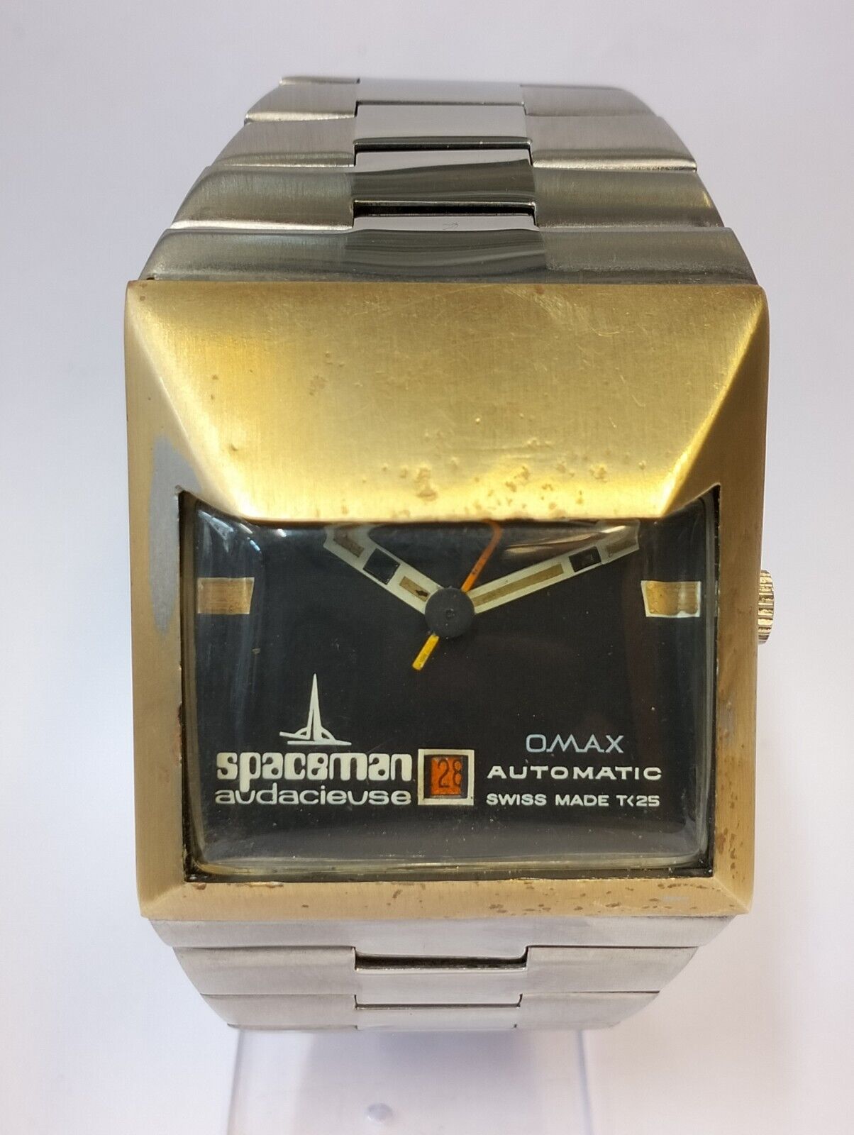 OMAX SPACEMAN AUDACIEUSE AGED CASE AUTOMATIC 46617/7 SWISS MEN FULL WORKING VTG.