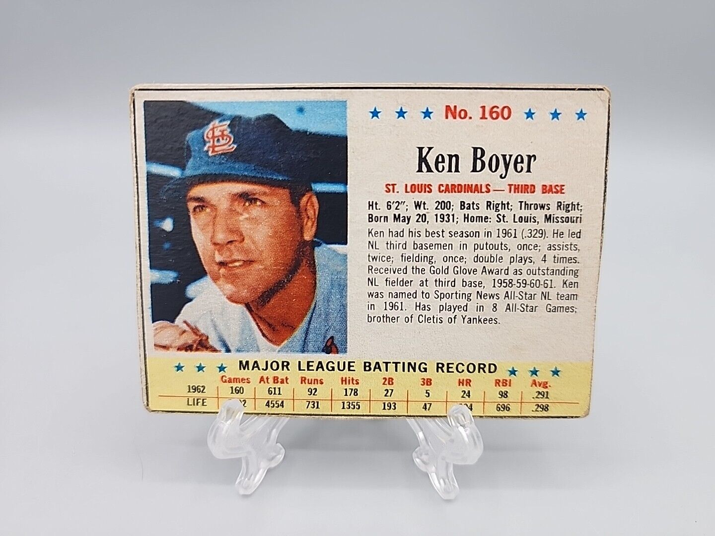 1963 Post Cereal #160 Ken Boyer St. Louis Cardinals Vintage Baseball Card