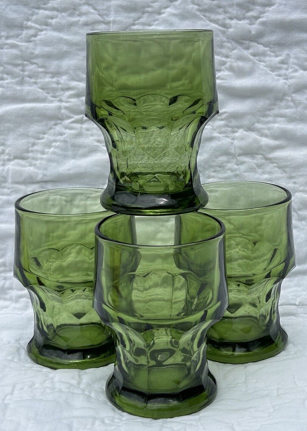 Vintage Lot Of 4 Viking Light Green Glass Retro Georgian 4” Tumbler Glasses