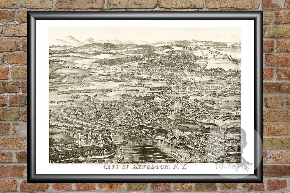 Old Map of Kingston, NY from 1875 - Vintage New York Art, Historic Decor