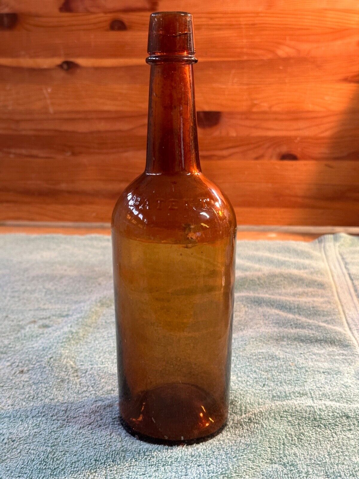 Dyottville Phila. Glassworks #5 Brown Hand Blown Glass Whiskey Bottle Antique
