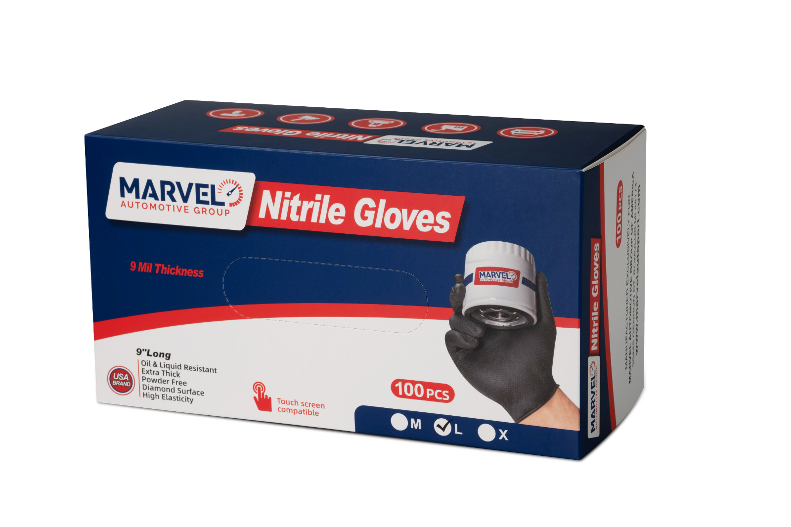 Marvel 9 Mil Pure Diamond Nitrile Gloves Heavy Duty Powder Free- Black XL⭐