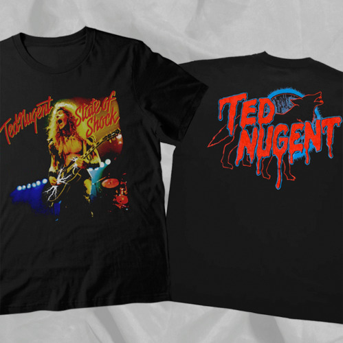 Ted Nugent State Of Shock 90s Black Rare Vintage Double Sided T-Shirt S-5XL P986