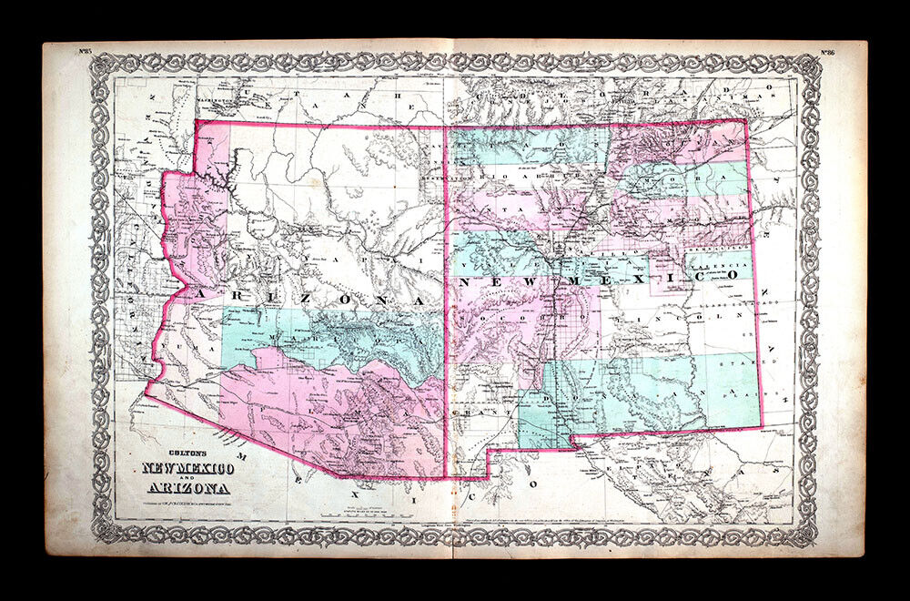 1874 Colton Atlas Map Arizona New Mexico Santa Fe Alburquerque Tucson Phoenix 