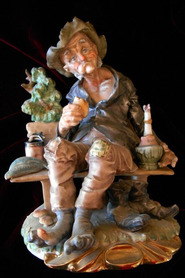 Vintage Capodimonte Figurine of Old Man on Bench - Made in Italy