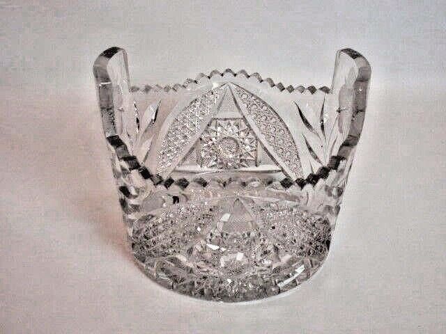 American Brilliant Period Glass ABPG Ice Bucket Tab Handle Hobnail Star Meridian