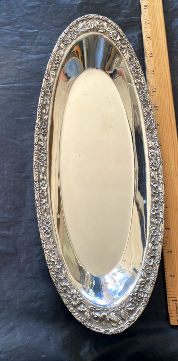 SCHOFIELD REPOUSSE  STERLING SILVER BREAD  TRAY REPOUSSED GREAT SHAPE