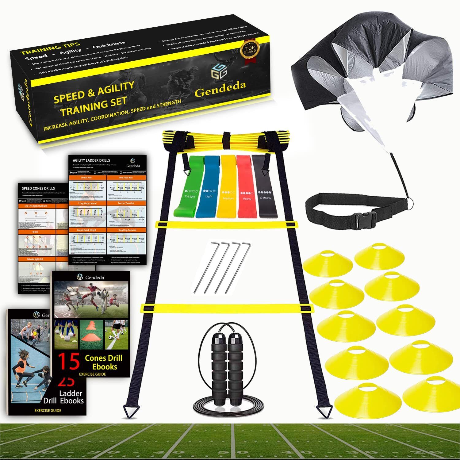 Speed Agility Training Set, Includes Agility Ladder, Jump Rope, Resistance Pa...