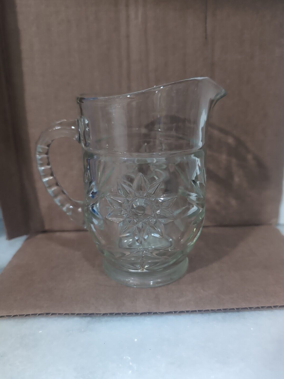 Vintage Anchor Hocking Star of David 16 Ounce Clear Glass Pitcher