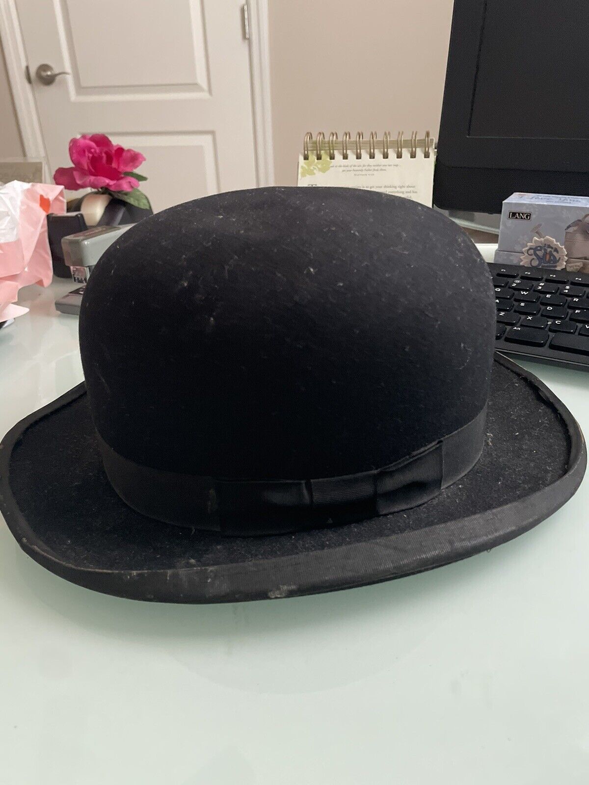 Vtg 1920s John B. Stetson Co. Black Wool Felt Derby Bowler Hat Antique See Pics