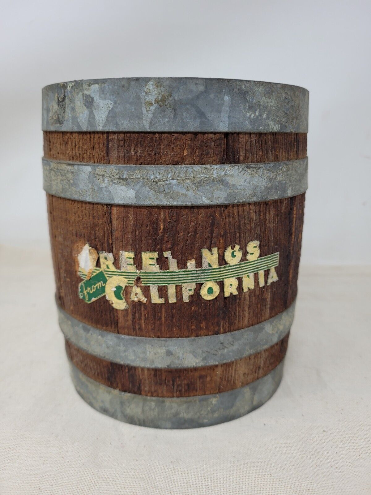 vintage wood barrel reelings California dates and brandy mini bar display Bar