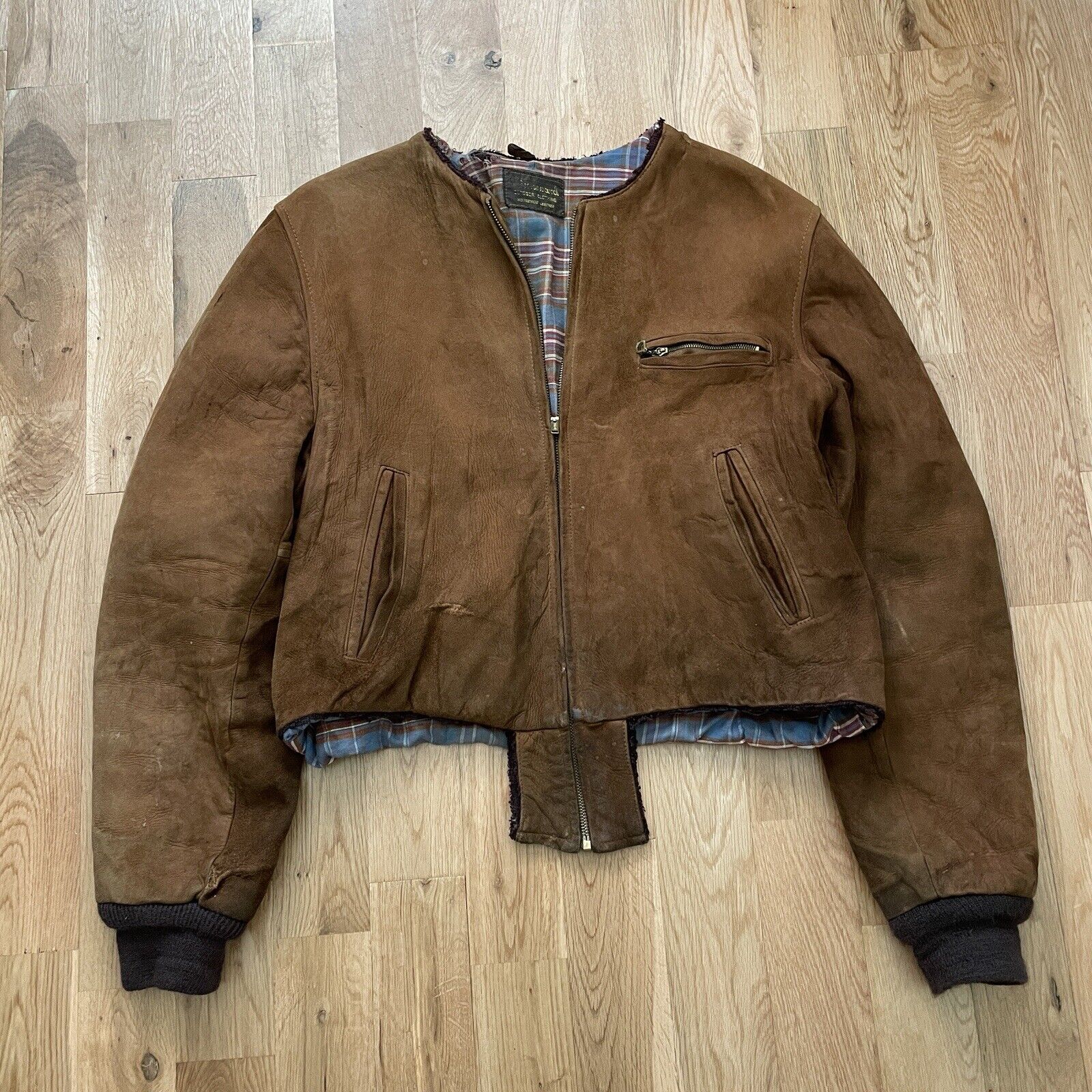 Vintage 1940’s Windward Suede Horsehide Cropped Leather Jacket Montgomery Ward