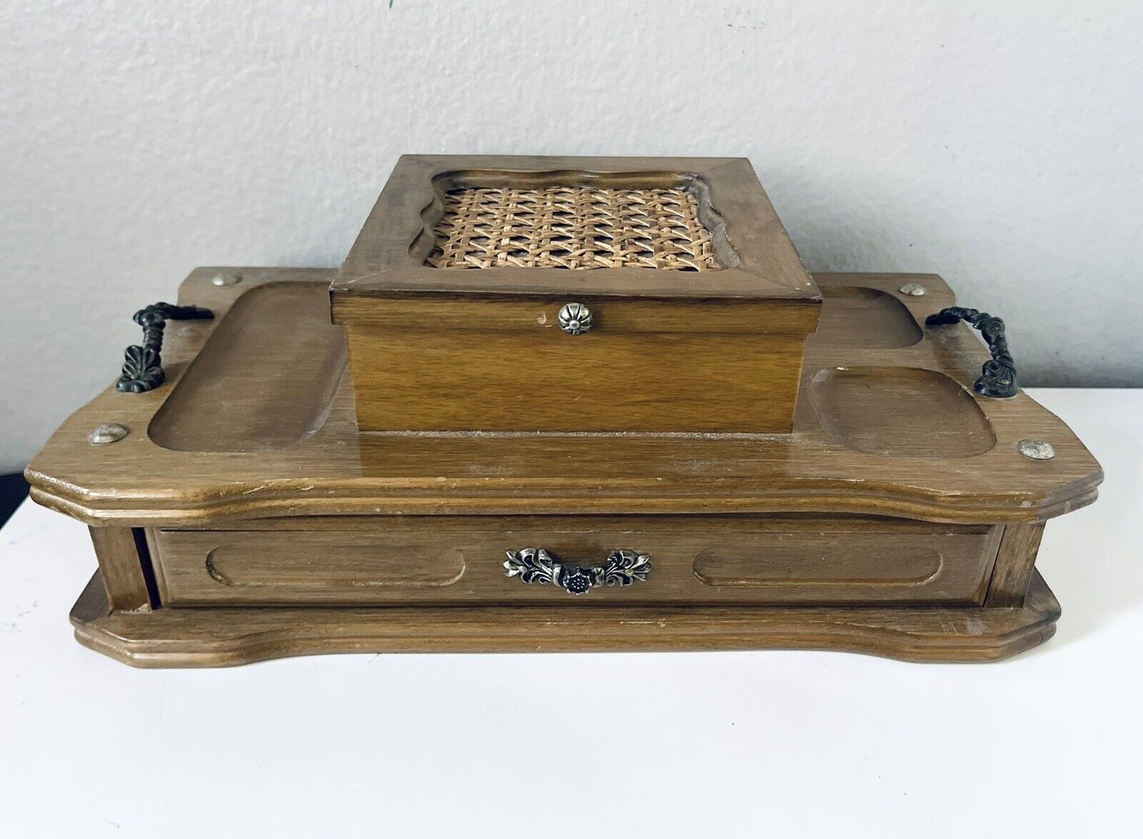 Beautiful Vintage Wood & Leather Men\'s Valet Jewelry Box/Organizer Unisex