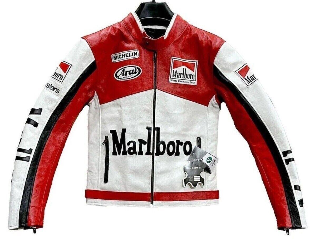 Men\'s Handmade Marlboro Leather Jacket Vintage Racing Rare Biker Jacket.