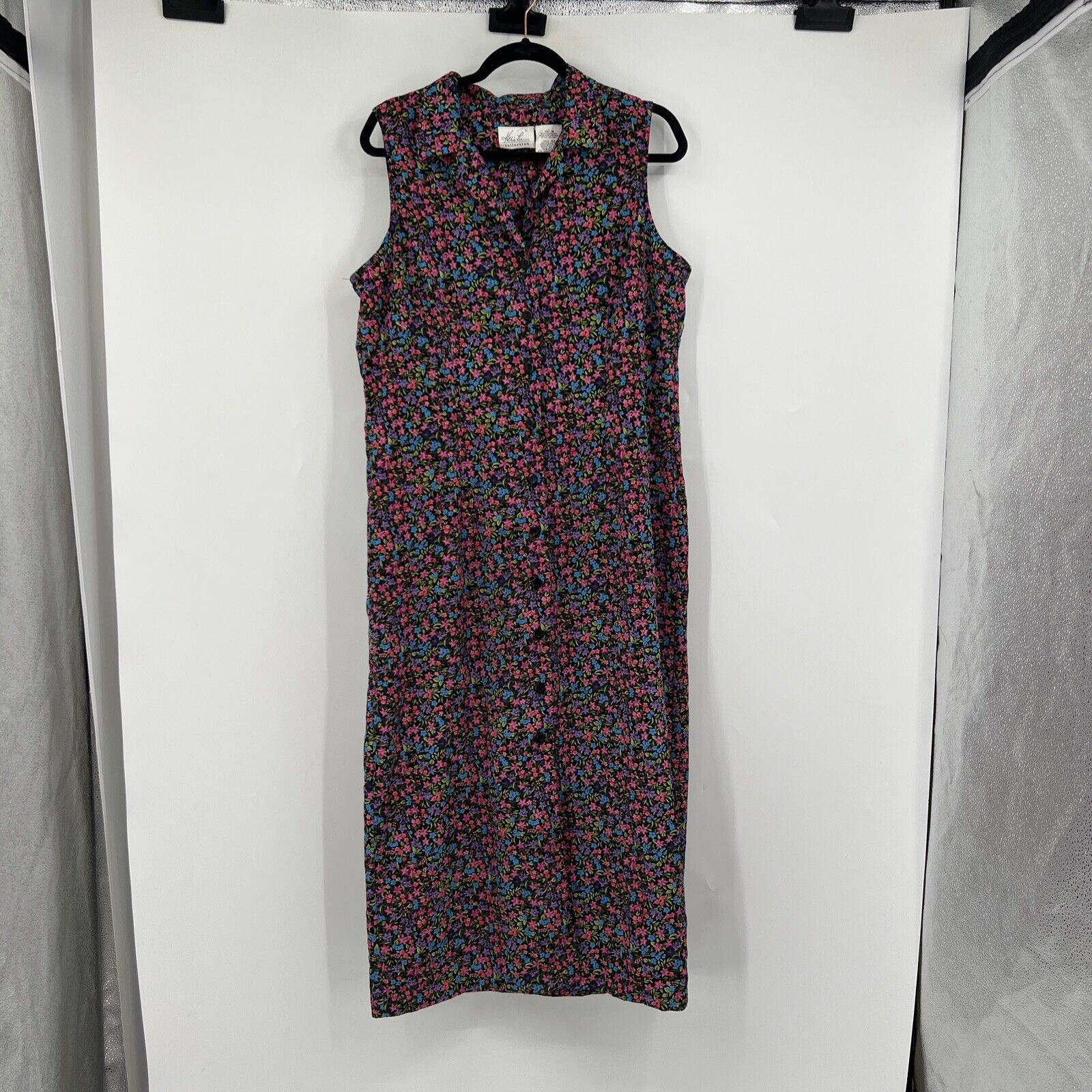 Vintage Kathy Lee Collection Floral Front Button Sleeveless Dress Womens Size 16