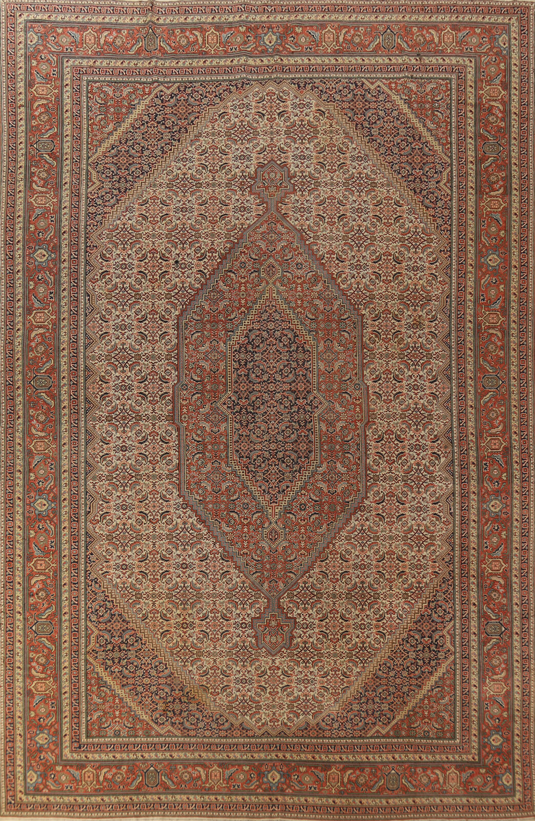 Pre-1900 Vegetable Dye Tebriz Antique Rug 9x13 Wool Hand-made Traditional Carpet