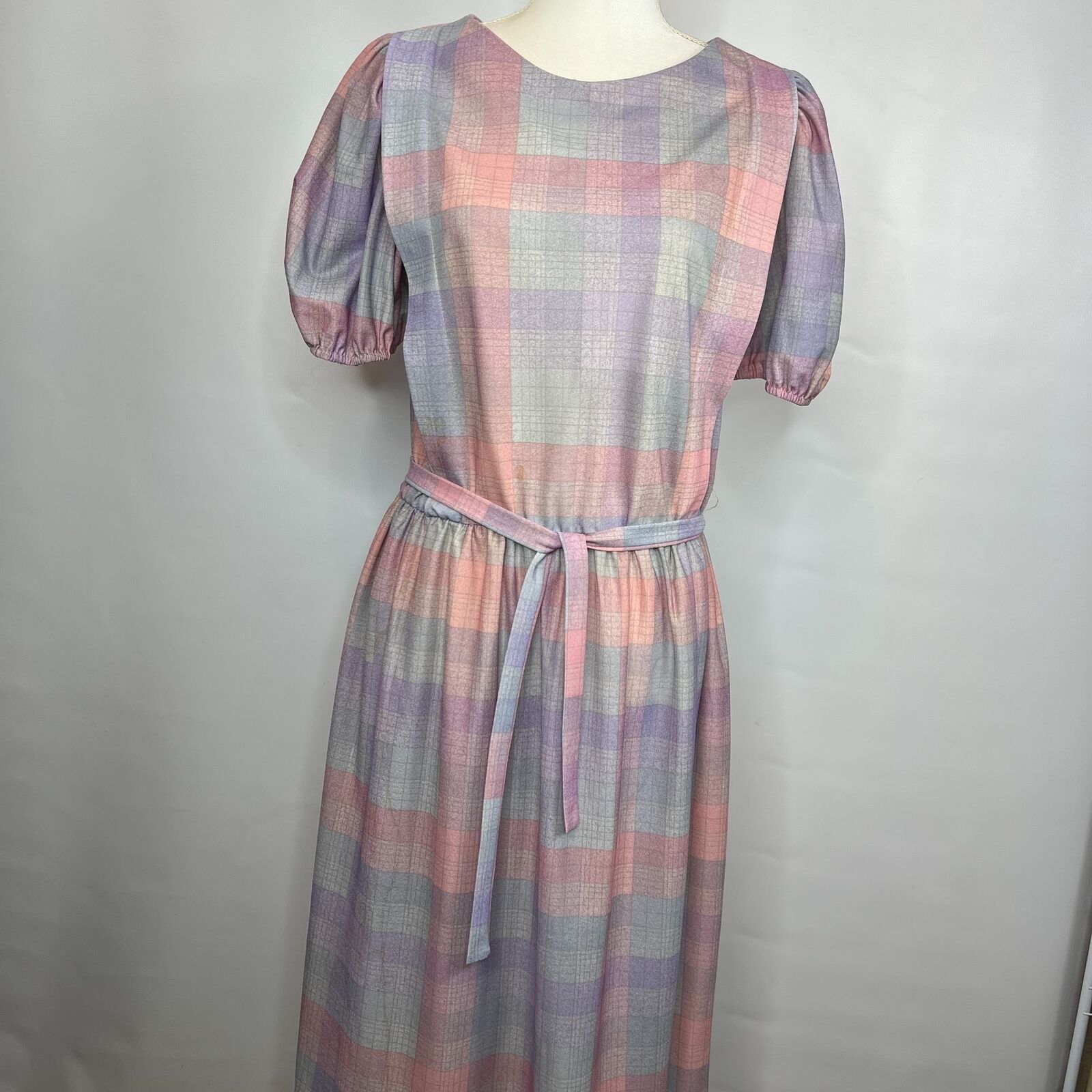 Vintage 80s Grissom Lane Dress SZ 14 Belted Pastel Classic Mom Granny Dress
