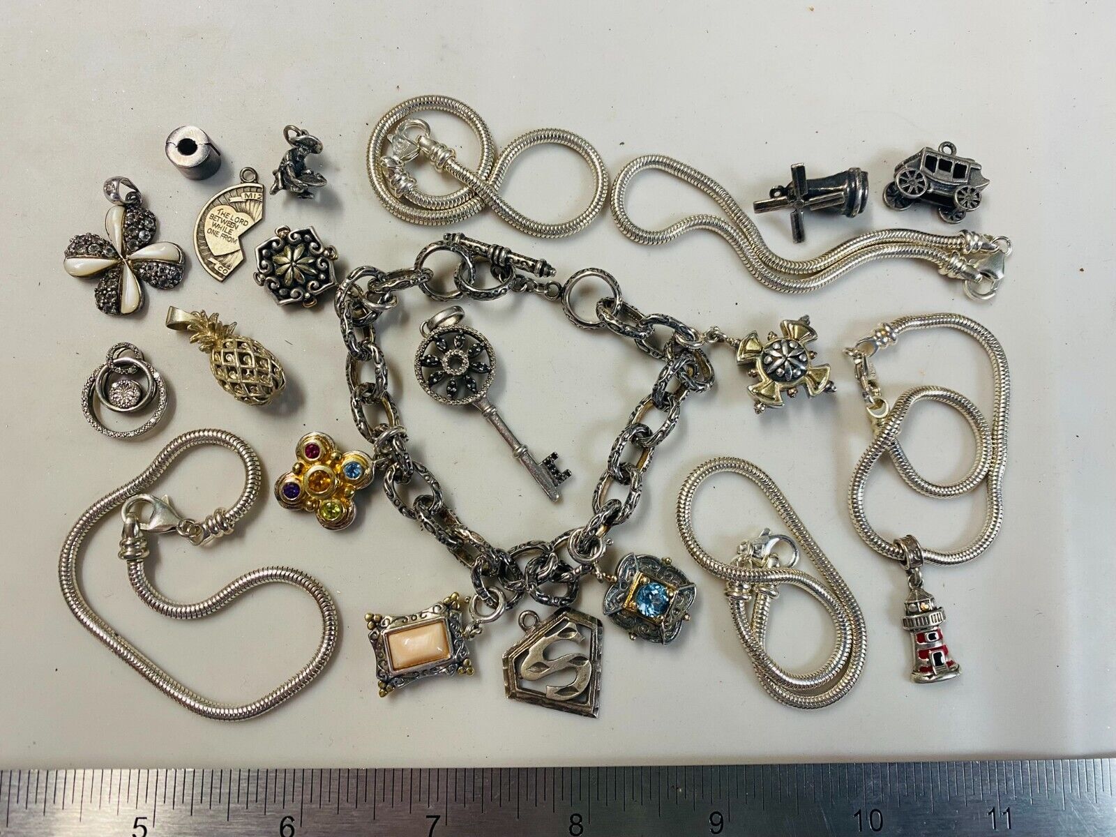 Collection Lot Variety Mostly Vintage Sterling Silver Charms and Bracelets - P1