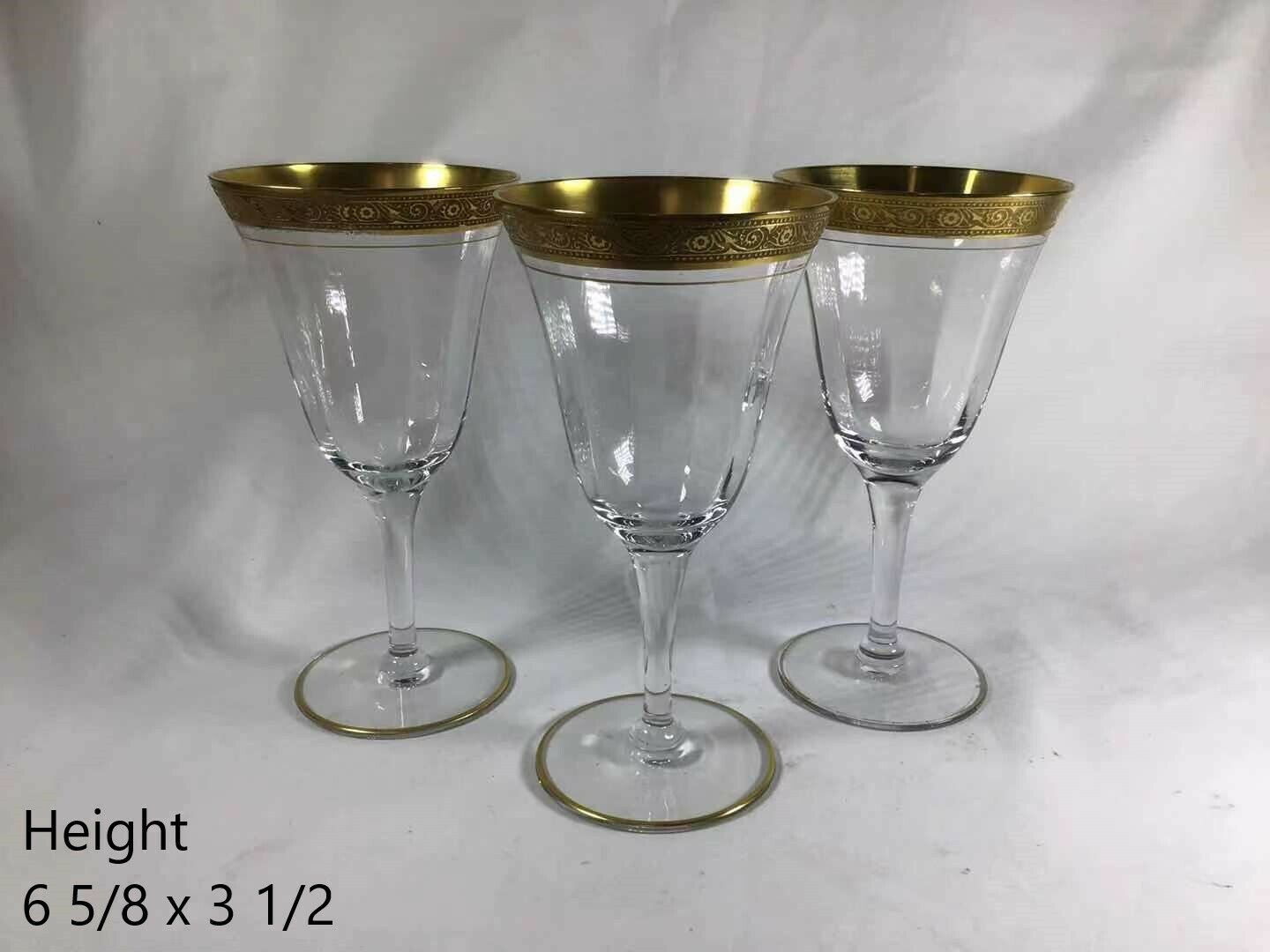 3Pc Elegant Antique Circa 1930 Crystal Gold Wine And Champagne Glassware