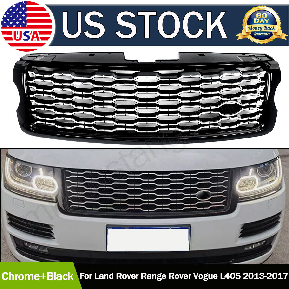 For Range Rover L405 Vogue 2013-17 Front Grille 2018 Facelift Style Black+Chrome