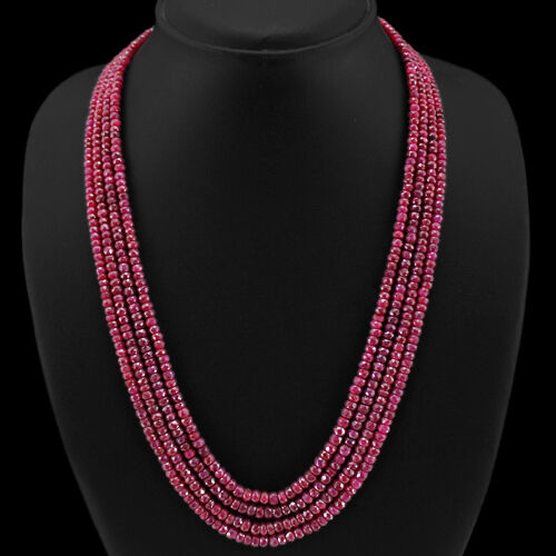 BEST QUALITY FANTASTIC 396.00 CTS NATURAL 4 LINE RUBY ROUND BEADS NECKLACE (RS)