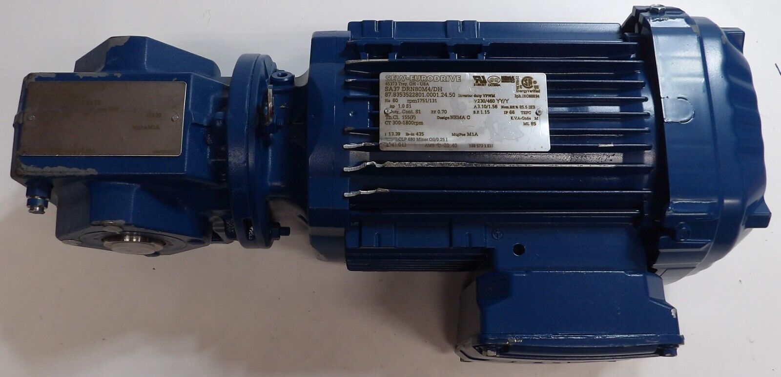 SEW SA37/T DRN80M4/DH 1 HP 60 Hz 230/460V Helical Worm Gearmotor