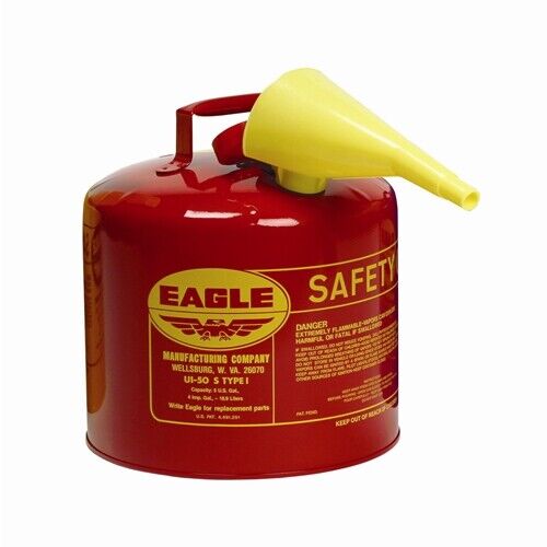 Eagle UI-50-FS 5-Gal Type 1 Galvanized Steel Red Safety Can with F-15 Funnel
