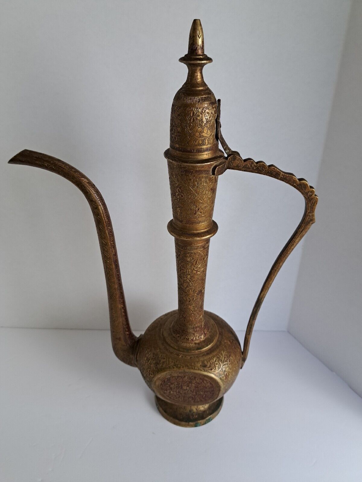 Antique Etched Indian Brass Tea Pot Aftaba Dellah Tea Pot Indian Etched Brass 