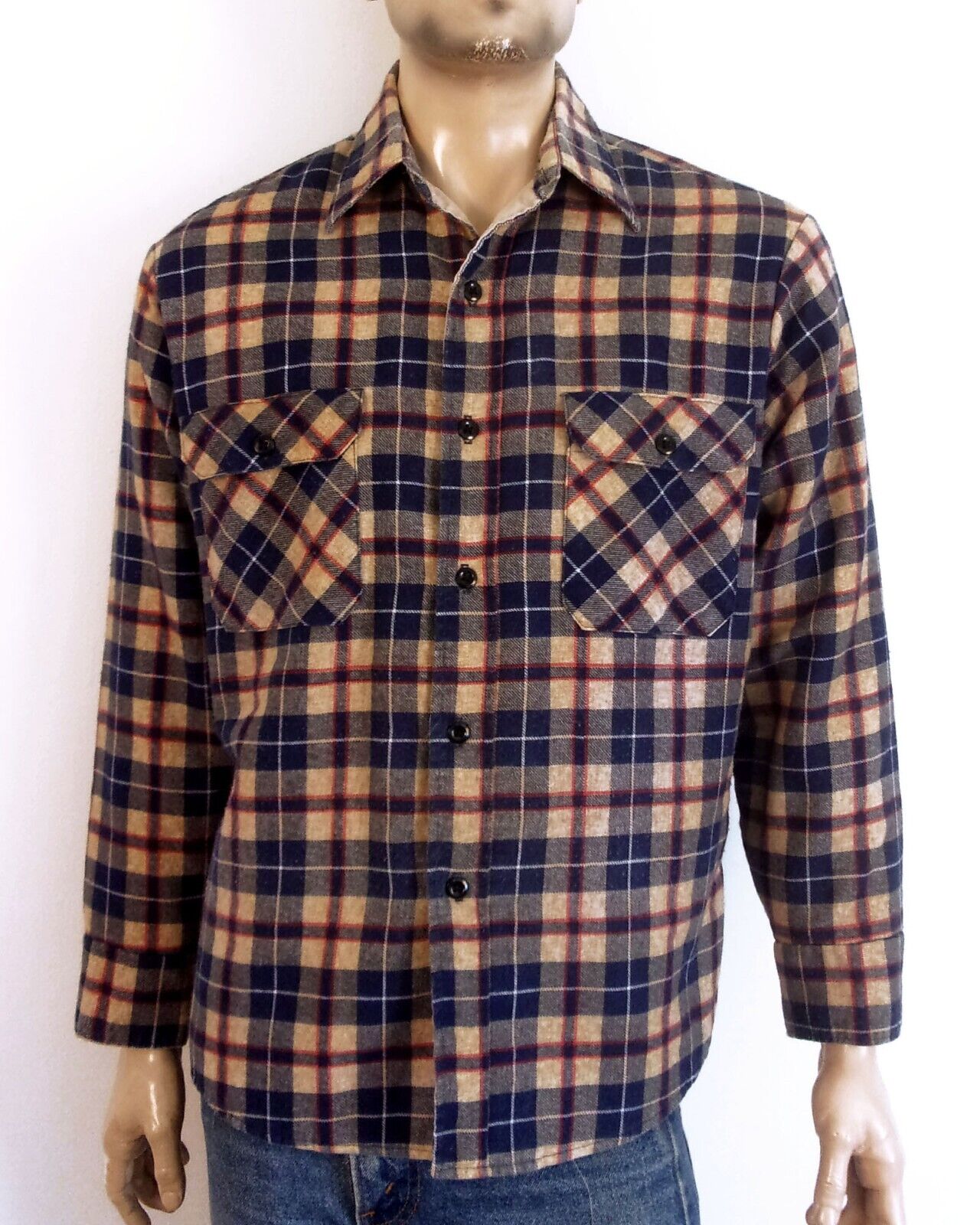 vintage 70s Sears USA made Quilted Flannel Shirt Jac Permanent Press CPO sz L