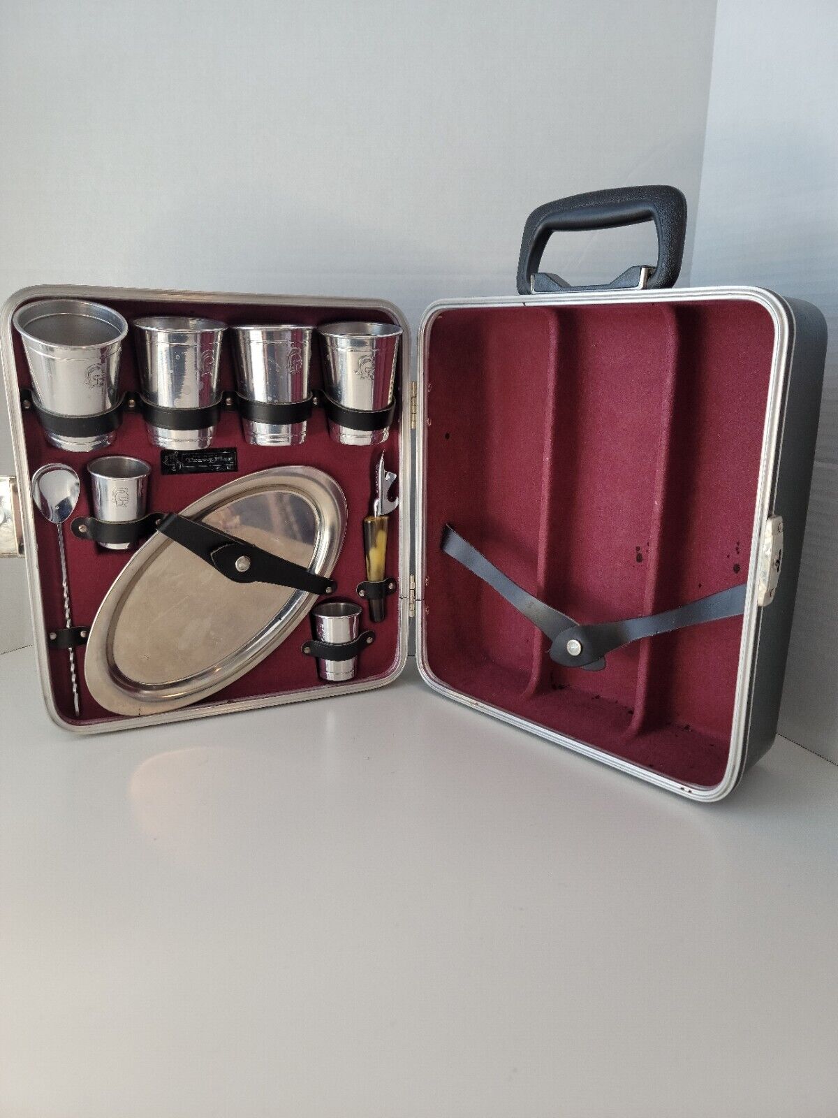 PORTABLE BAR: Vintage Executair 101 EverWear Travel Suitcase Bar Set 9 piece set