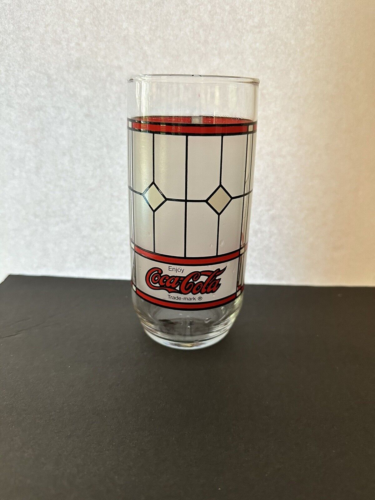 Coca Cola Drinking Glass, Vintage Tiffany style Coke Frosted Stained Glass