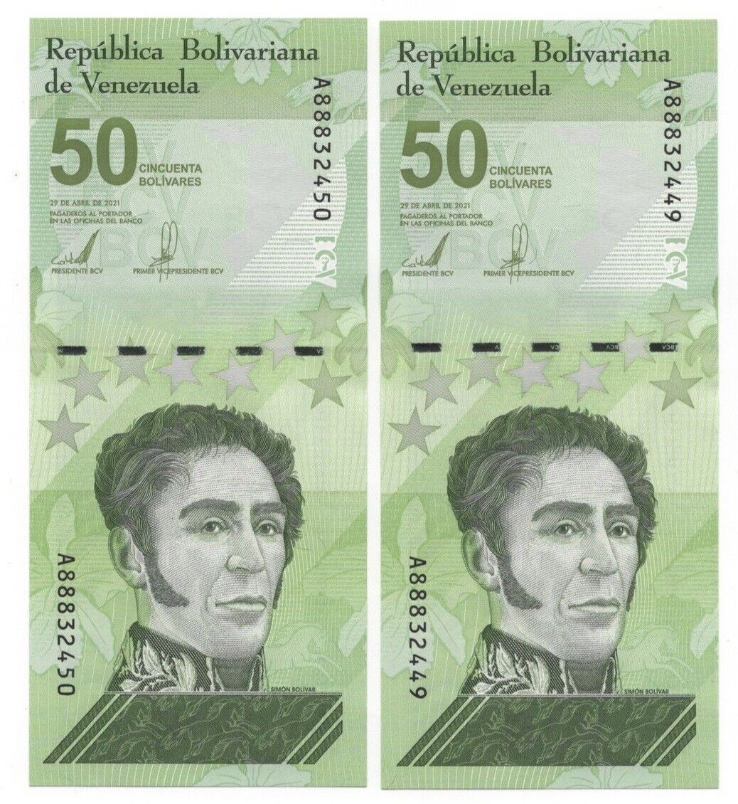 Venezuela 100 bolívares Digitales X 2 Pc Banknotes Of 50 2021 used bolivares