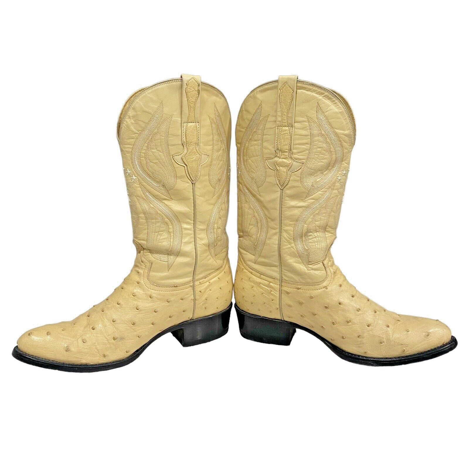 El General Cowboy Boots Mens 9.5 Cream Leather Ostrich Embossed