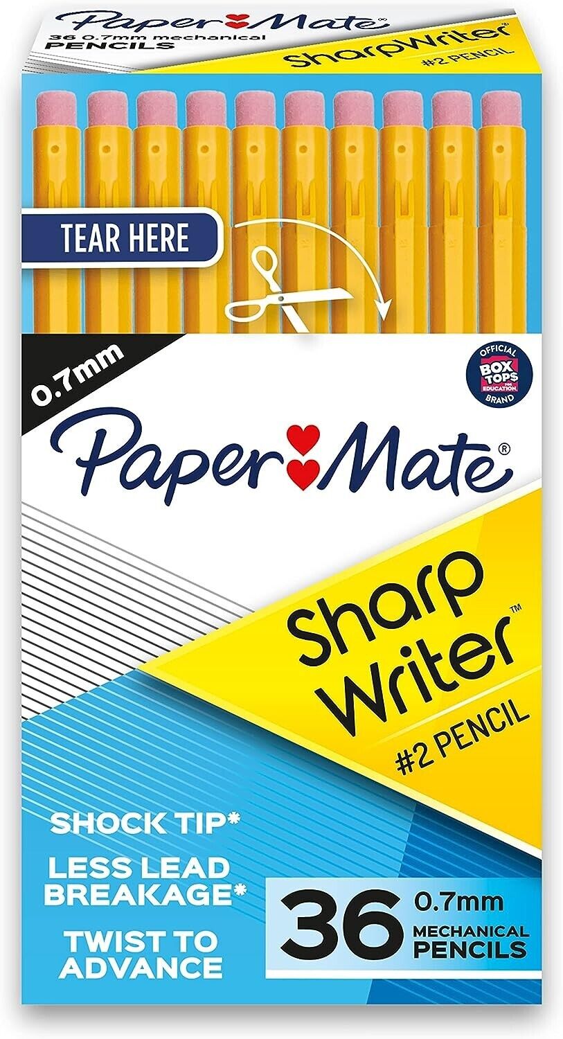 Paper Mate Mechanical Pencils, SharpWriter Pencils, 0.7mm, HB 2, Yellow 36 Count