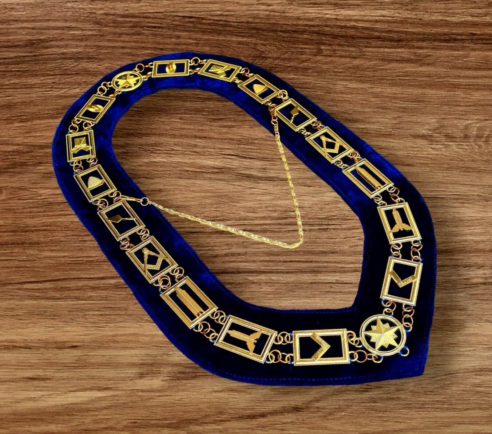 Masonic Regalia Master Mason GOLD PLATED Chain Collar BLUE Backing DMR-400GB🏆