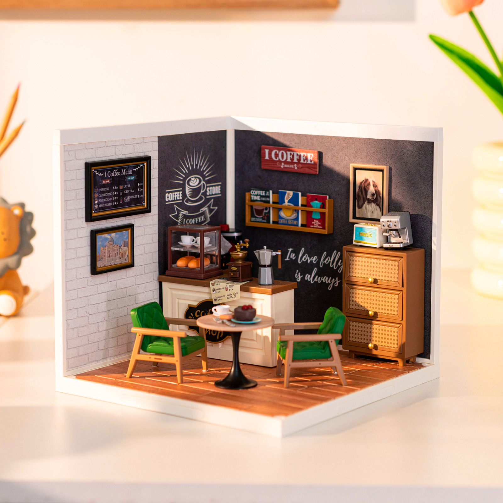 Rolife Super Creator Daily Inspiration Cafe Plastic DIY Mini LED Dollhouse Gifts